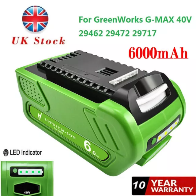 6.0Ah Lithium-ion 40V Battery For GreenWorks G-MAX 40V 29472 29462 20292 24252