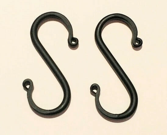 Amish forged black wrought iron Small S hooks - Set of 2 - Sturdy & Strong metal