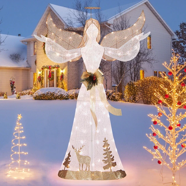 5FT LIGHTED OUTDOOR Christmas Angel Prelit 3D Glittered Angel Xmas Decoration £84.99 PicClick UK