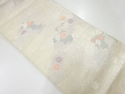 6203984: Japanese Kimono / Antique Fukuro Obi For Summer / Woven Flowers