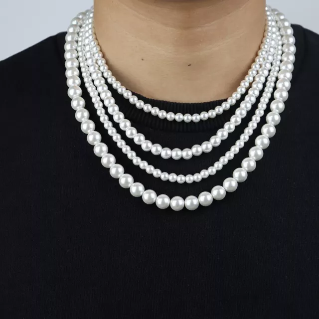 3 Types 925Sterling Silver White Pearl Beaded Chains Necklace For Men Women