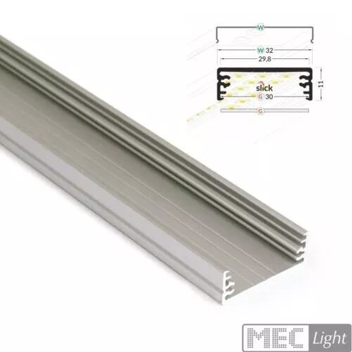 Aluminio Perfil Construcción Barra Carril "WIDE-24" para tiras de Led + Cobertor