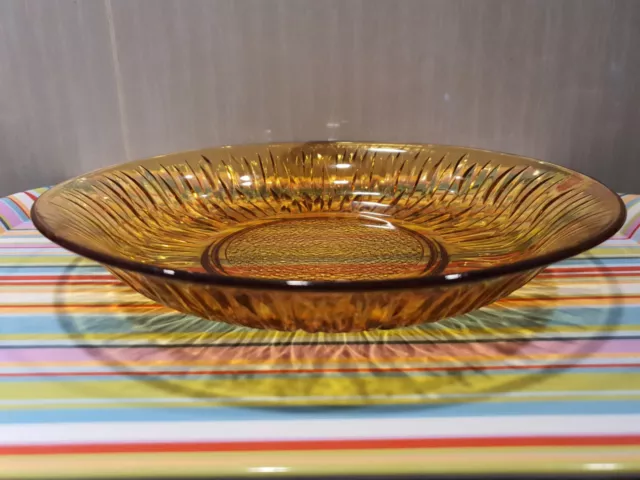 Vintage Amber Glass Serving Bowl Plate Vereco France Sunflower Large 28cm