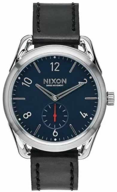 NIXON 39mm C39 LEATHER Blue Face Men's Watch A459 008-00 NEW!