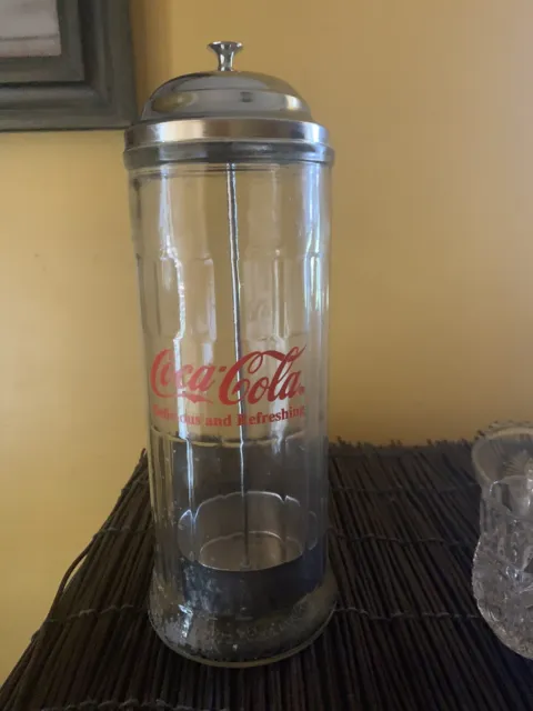 Coca Cola Straw Dispenser Glass Holder Jar Soda Drink Diner Style 1992 Vintage