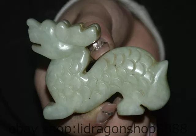 2.8 "Chine Hongshan culture vieux jade blanc sculpture dragon statue sculpture