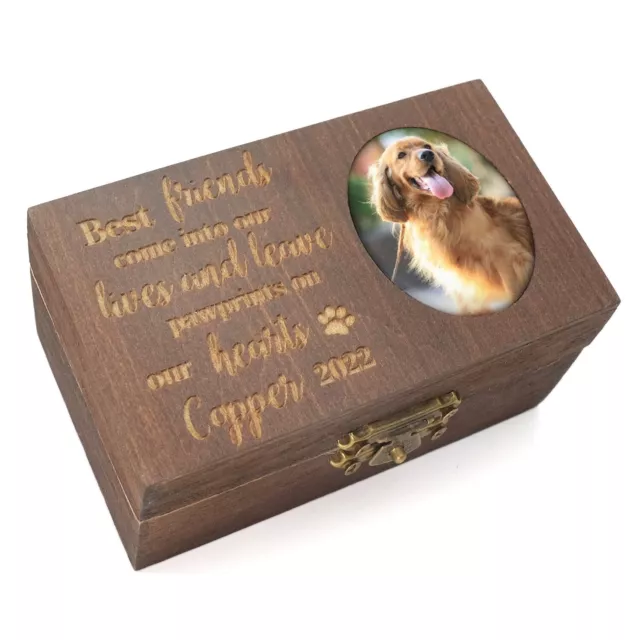 Personalized Pet Ashes Urn with Photo Custom Wood Memorial Box for Dog Cat Hair