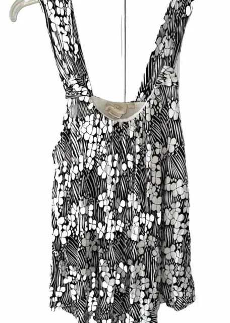 ANTHROPOLOGIE VANESSA VIRGINIA Womens FLORAL KNOTTED SCOOP TANK Black Ivory S