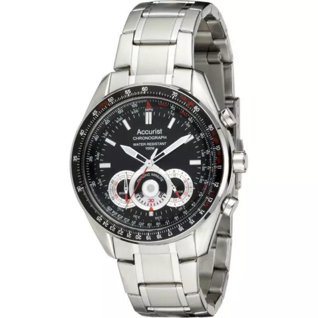 PRE OWNED ACCURIST MEN S Chronograph Watch. Silver Black dial