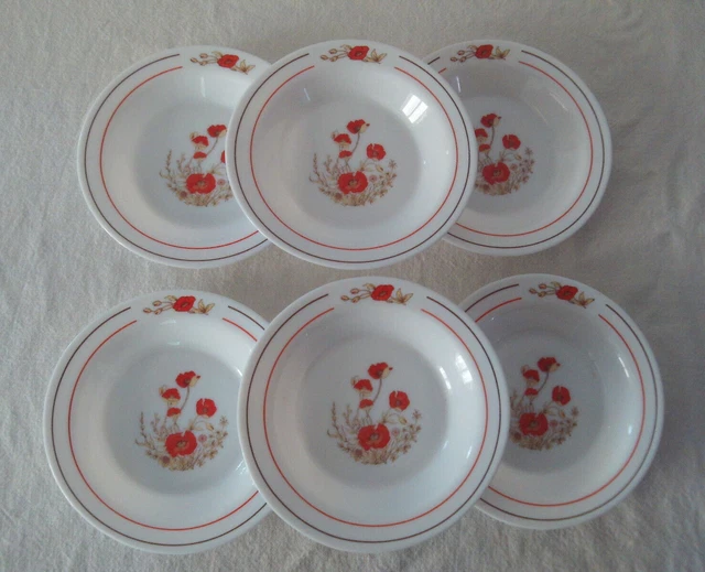 Lot de 6 assiettes creuses Arcopal France orangées années 70