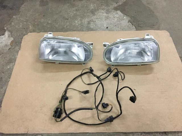 VW VOLKSWAGEN GOLF Mk3 OEM LHD Set Euro Hella Headlights Wiring Harness