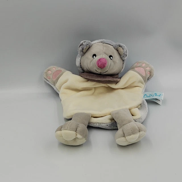 Doudou marionnette hérisson gris blanc rose marron Nature BABY NAT - 30162