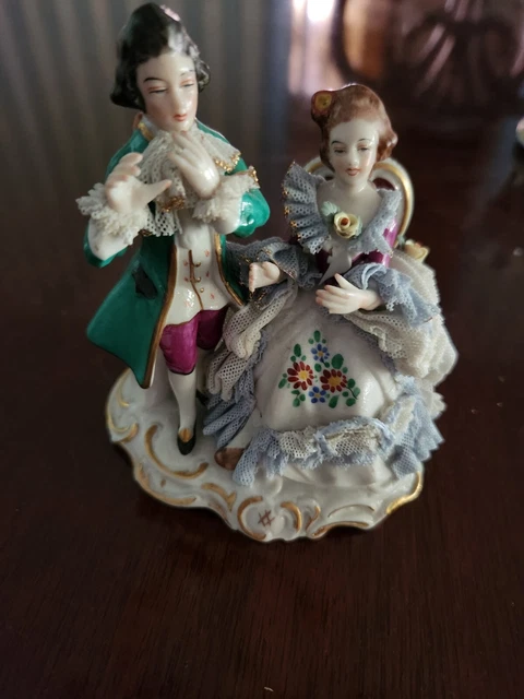 Antique Frankenthal Handgemalt Dresden Art Victorian Courting Couple Germany