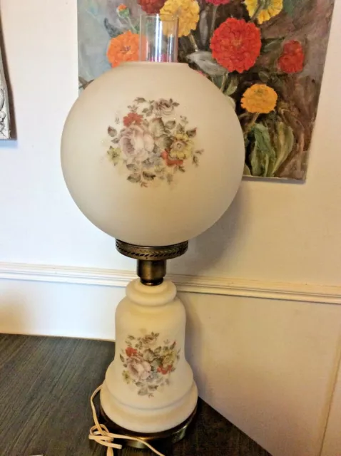 Vtg antique Gone with the Wind gwtw floral satin table desk parlor Lamp globe