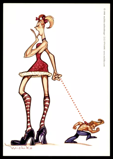 Michiko Stehrenberger Tall Lady Walking Little Man 1998 Maxracks Postcard UNP