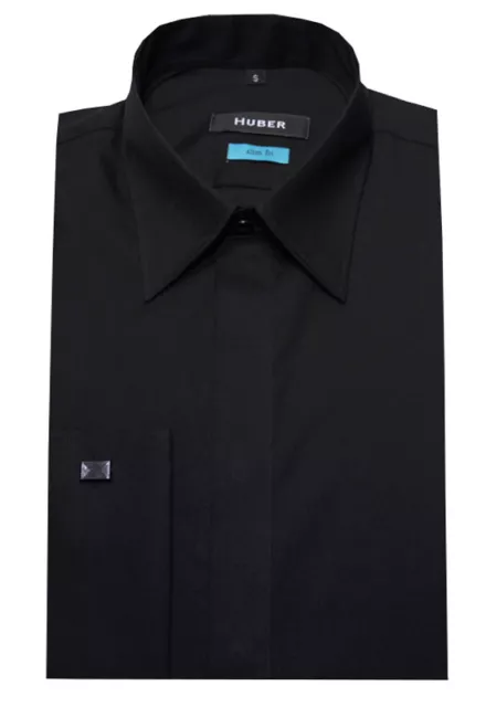 HUBER Manguitos Camisa Negro HU-0362 Slim Fit, Corte Hormigón