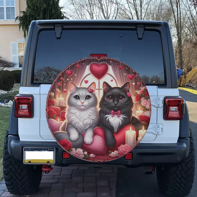 Warm Valentine Day For Cat Couple Spare Tire Cover Special Season 2024