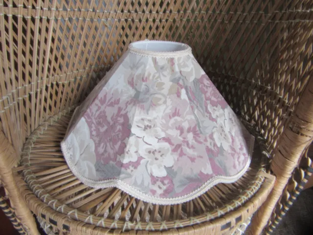 Vintage Lilac Floral Table Lamp Shade / Ceiling Light Shade , Scalloped Edge .