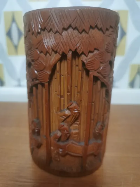 Carved Vintage Chinese Bamboo Brush Pot