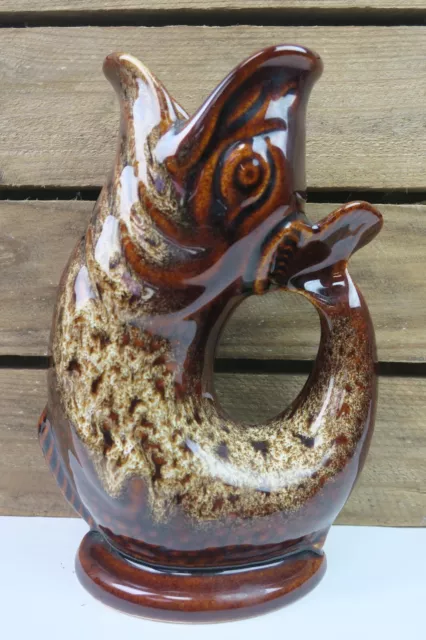 Fosters Pottery Studio Cornwall brown fish vase 20cm see description