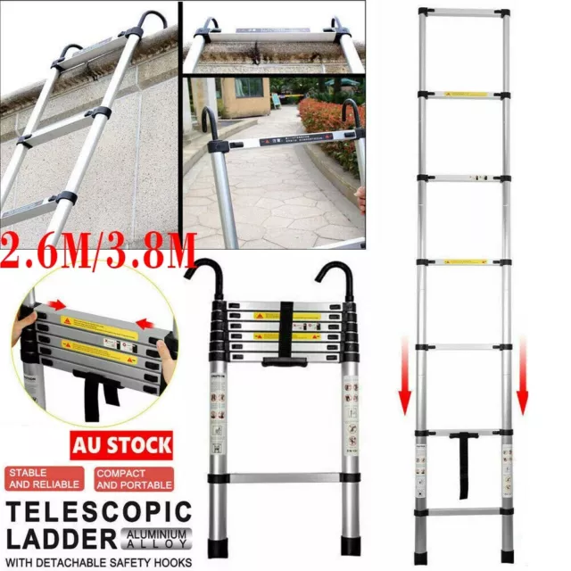 2.6/3.8M Multipurpose Ladder Telescopic Camping Folding Extension Aluminium Step