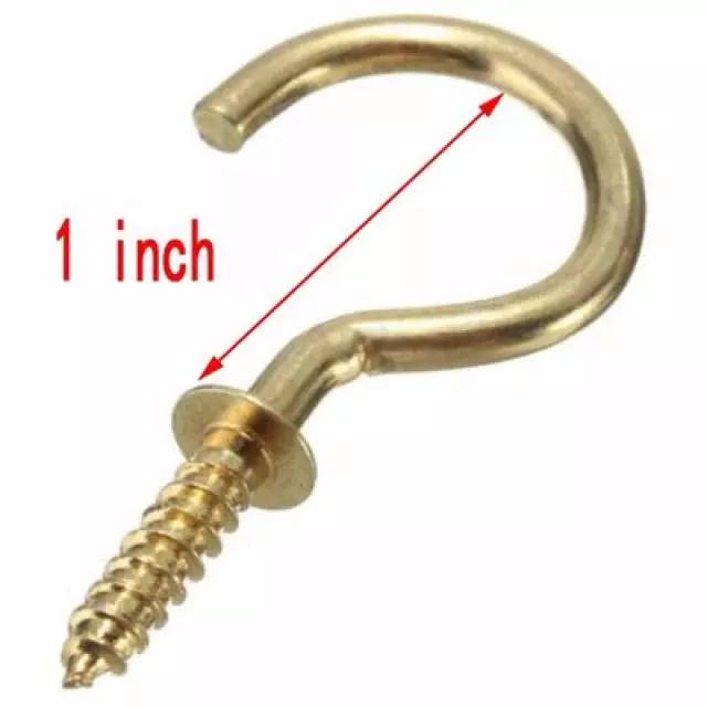 50Pcs 1Inches Heavy Screw Hooks Brass Plated Cup Hook Shouldered Screw Hanging