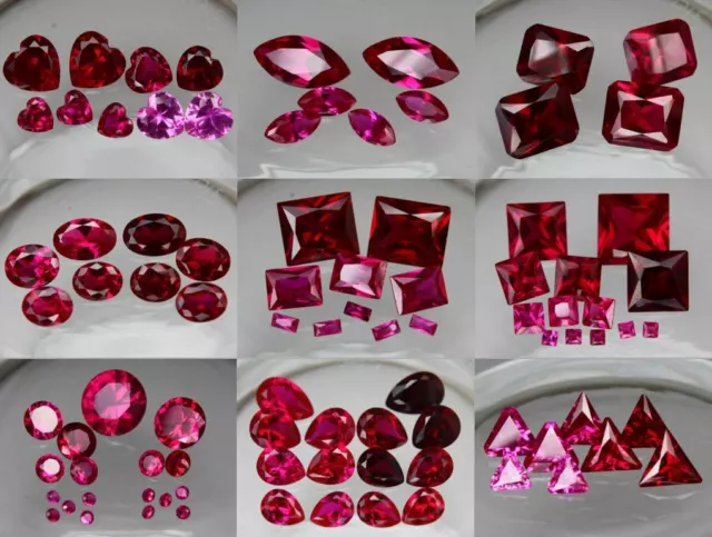Lab Created Ruby AAA 2mm to 14mm Synthetic Loose Gemstone Dark Red All Size Cuts