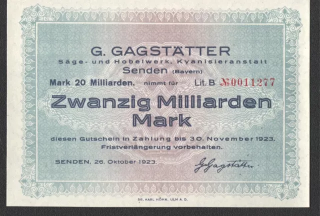 Senden, G. Gagstätter Säge- und Hobelwerk; 20 Mrd. Mark vom 26. Oktober 1923
