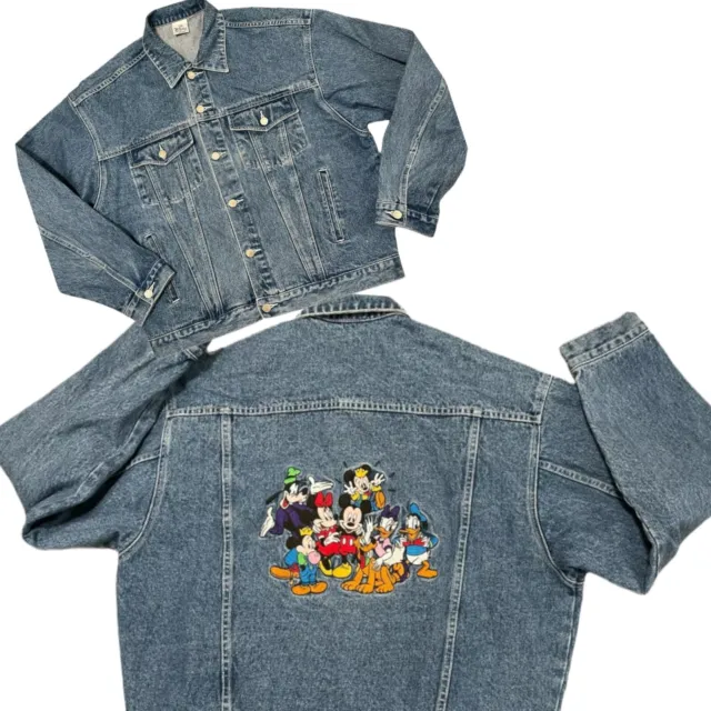 VTG 09’s Disney Store Denim Jean  Bomber Jacket Embroidered Mickey & Friends M/L