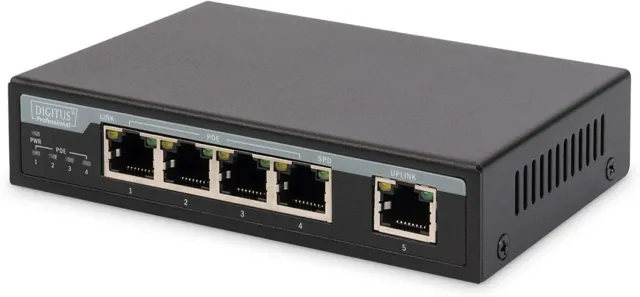 DEFEKT / DIGITUS 5-Port 10/100Mbps Fast Ethernet Switch mit 4 PoE Ports DN-95320