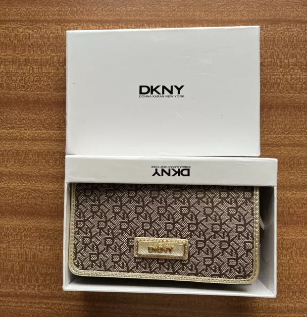 Brand New - DKNY Gold All Over Logo Print Wallet Purse