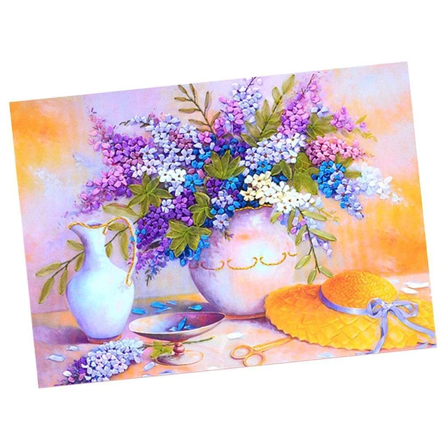 Kits de cinta bordado hágalo usted mismo lila-flores-juego de pintura sellado punto de cruz