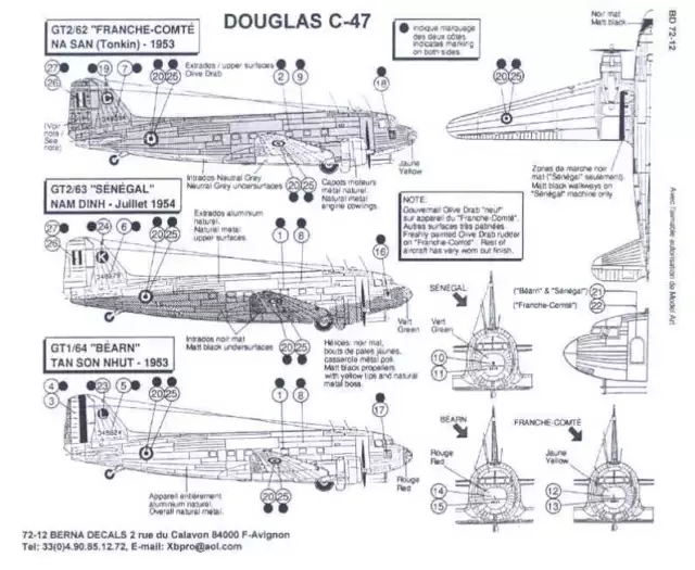 Berna Decals 1/72 DOUGLAS C-47 SKYTRAIN French Indochina