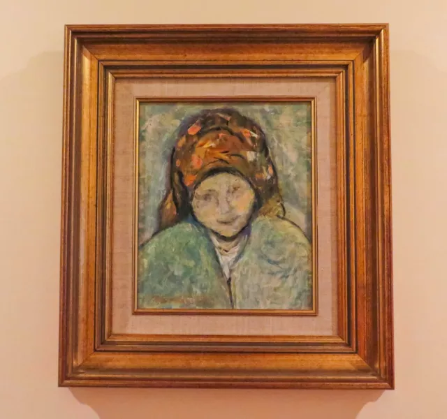 Oleo retrato de Campesina. Óleo sobre tela de Mercedes Bará. Años 90