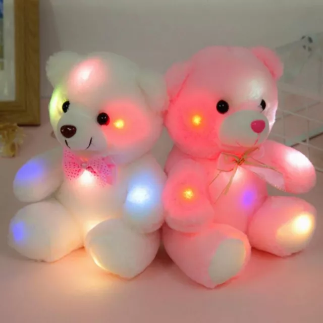 Light Up-Colorful LED Bear Stuffed Animal Soft Plush Toy Glow Night Birthday Gif