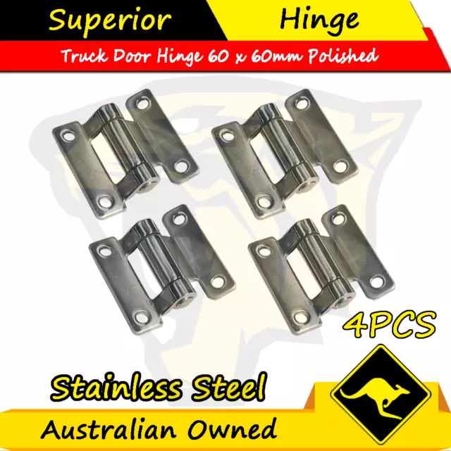 4xTruck Door Hinge 60x60mm Polished Boat Trailer Butt Pin Hinges Stainless Steel