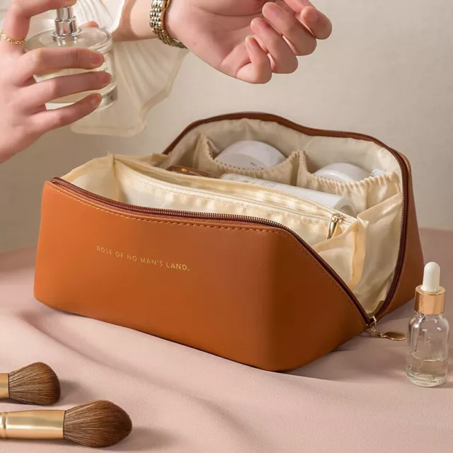 Ladies Travel Portable Cosmetic Bag Leather Organiser Toiletries Handbag BII
