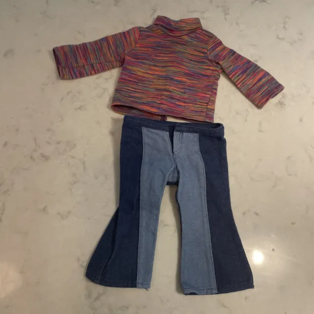 American Girl Doll Julie Meet Outfit Hippie Bell Bottom Jeans Shirt rainbow