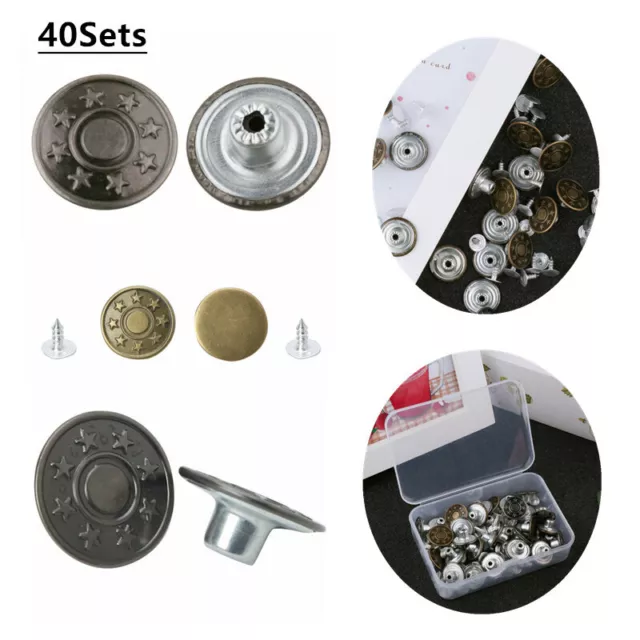 40 Suits 17mm Boxed Metal Jeans Button Tack Buttons Replacement Kit With Rivets