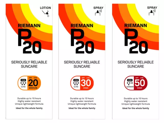 RIEMANN P20 SUN PROTECTION - SPF20 LOTION, SPF30 SPRAY, SPF50 SPRAY - 85ml/200ml