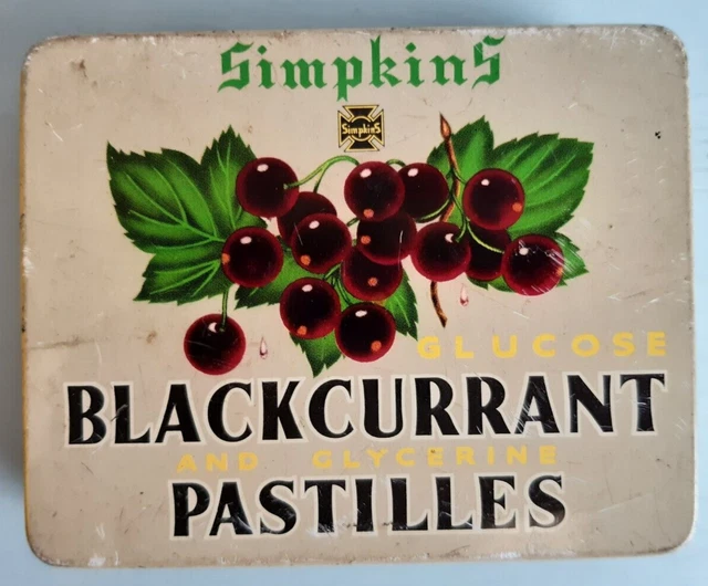 Collectible Vintage Advertising Simpkins Blackcurrant Pastilles Empty Tin