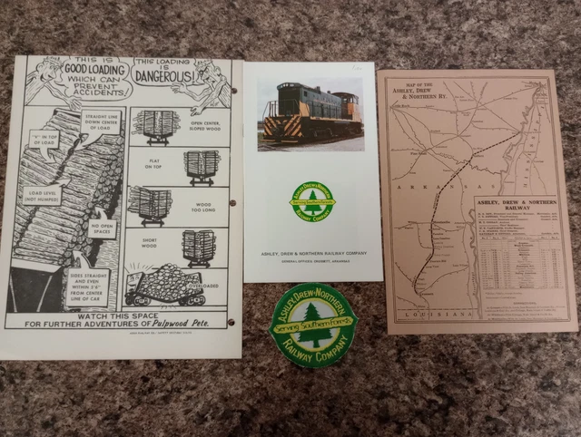Ashley, Drew & Northern Railway Co ephemera lot - patch/map/advertising/booklet