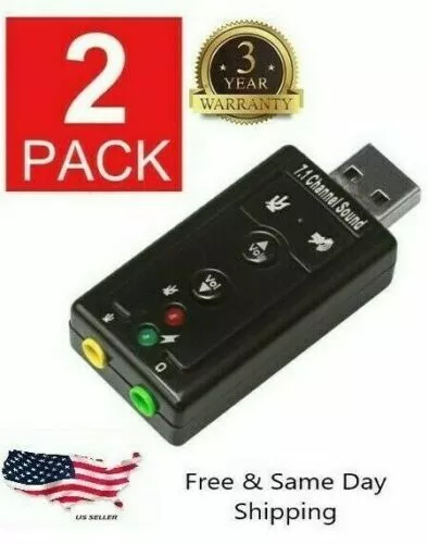 2XUSB 2.0 External 7.1 Channel 3D Virtual Audio Sound Card Mic Adapter Laptop PC