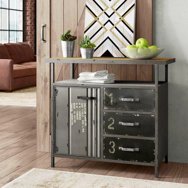 VINTAGE INDUSTRIAL METAL Storage Chest Console Table Drawers