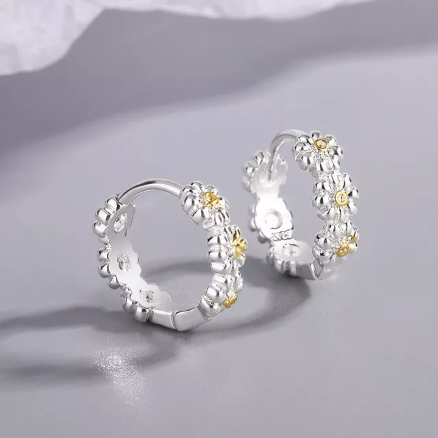 925 Sterling Silver Hoop Huggie Earrings Gold Flowers Earrings Womens Jewellery