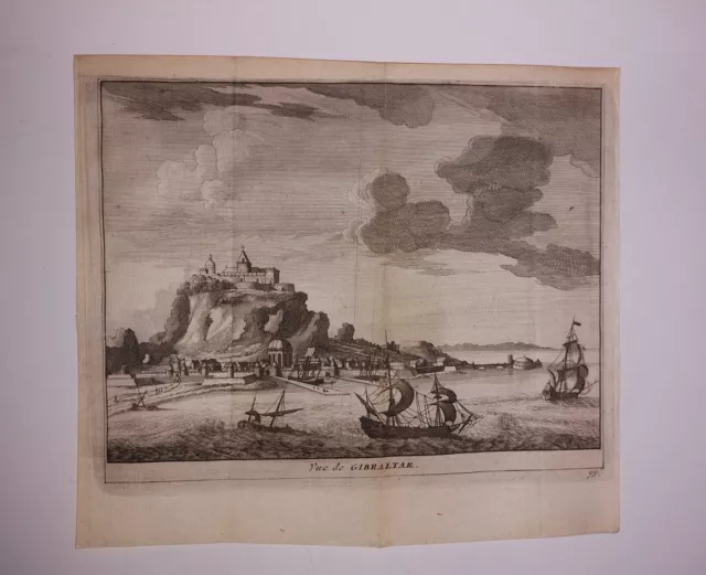 Grabado S.XVIII Vista de Gibraltar España Reino Unido [1707] Pieter van der Aa