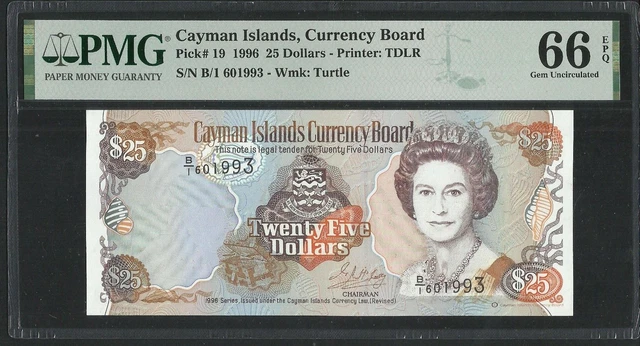 ISOLE CAYMAN $ 25 dollari 1996 Pick.19 UNC PMG 66