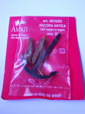 Amati ANCORA SPAGNOLA CEPPO LEGNO 50 mm ANCRE ANCHOR MODELLISMO NAVALE AMATI 4015/50 