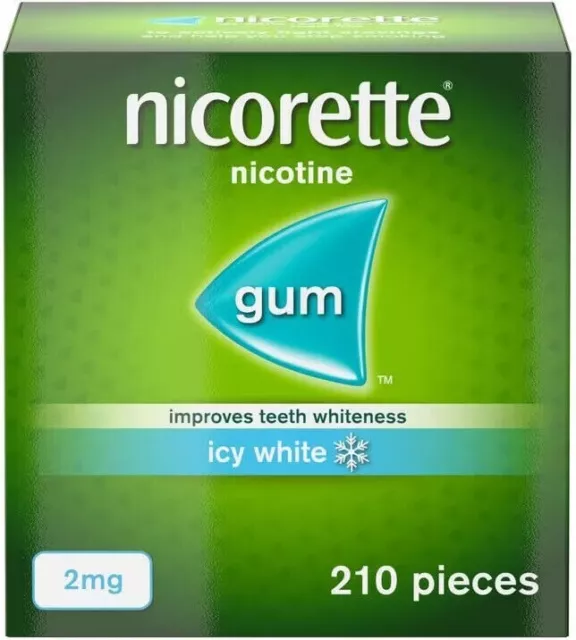 Nicorette Gum 2mg Icy White Nicotine Chewing Gum 210 for Quit Smoking