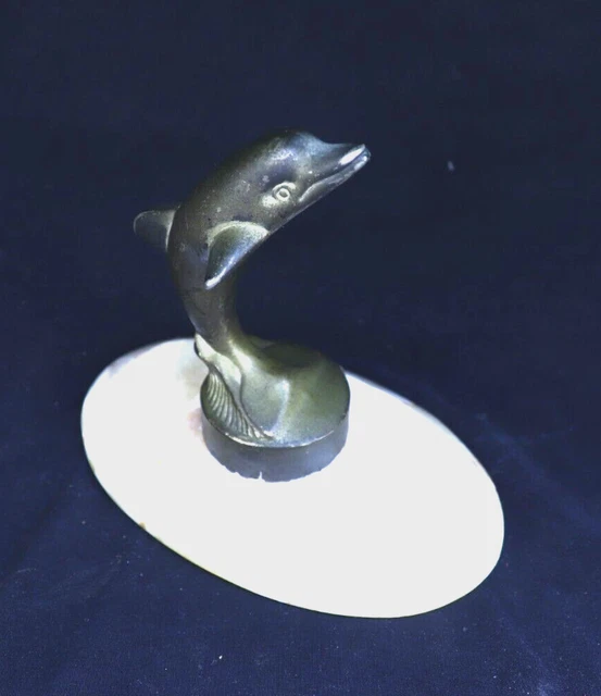 Vintage Brass Dolphin Statue on Marble Stone Figurine Egyptian Handmade Unique